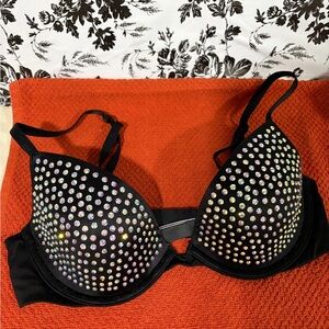 Victoria’s Secret Black Rhinestone Bra | Push Up Underwire | Sparkly Studded